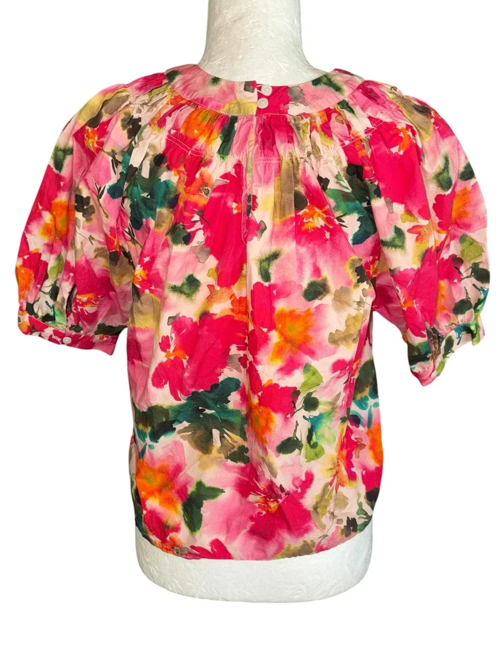 LN J. Crew Smock Neck Puff Sleeve Top in Floral Cotton Poplin - S